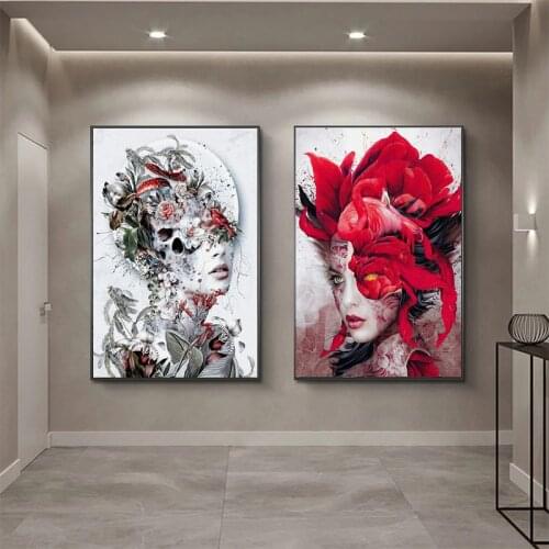 Modern Woman Flower Surrealism Creative Canvas Painting Posters Print Headwear Combination Artwork Living Home Room Decoration
