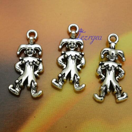 20pcs/lot--25x12mm, Antique silver plated Clown Joker Jester charms,DIY supplies, Jewelry accessories