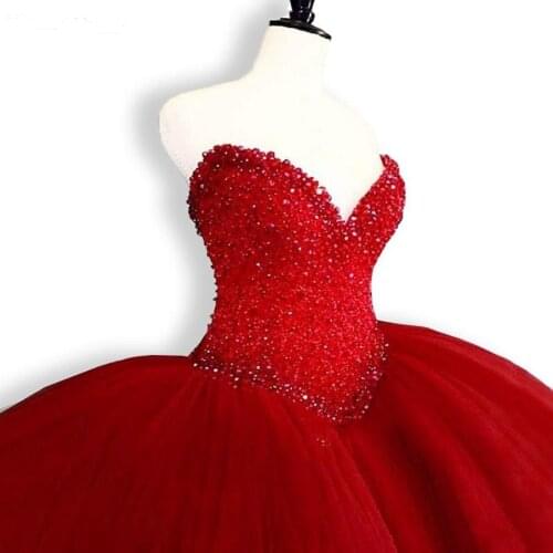 Puffy Quinceanera Dresses 2020 Sweetheart Top Beading Sweet 16 Ball Gowns Red Quinceanera Dress 15 Years Birthday Party Gowns