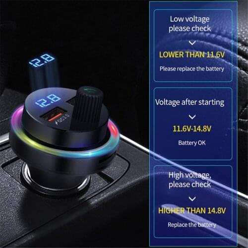 Radio Kit Handsfree Car Bluetooth V5.1 FM Transmitter 12V-24V Dual USB Car Charger QC3.0 Voltmeter for Phone Car MP3 Player