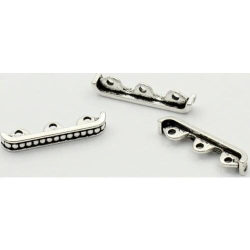 Spacers Beads Sled Silver Color 3 Holes 24x5mm,50PCs (B22473)