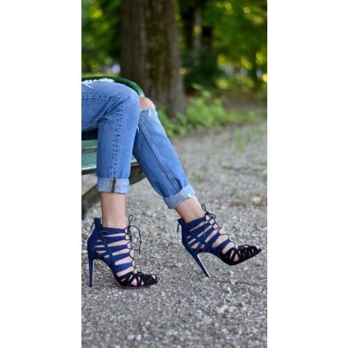 Hot selling contrast color multi strap crisscross lace-up high heel sandals fashion ankle wrap back zipper stiletto heel sandals
