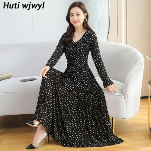 Spring Boho Dot Print Chiffon Beach Maxi Dresses 2021 Elegant Vintage Plus Size Midi Sundress Women Bodycon Party Long Vestidos