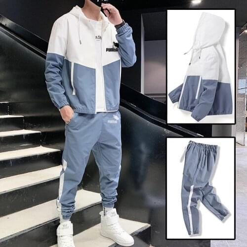 Hip Hop Military Men Tracksuit Hooded Jacket+Harem Pant Patchwork 2PC Set Fashion2021SpringAutumn New MensCasual Sports Suit