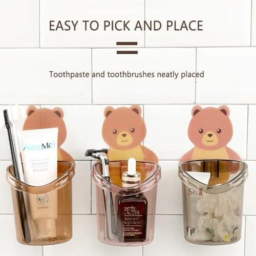 Bathroom Toothbrush Holder Toothpaste Storage Rack Wall Mount Toothbrush Cup Rack Cartoons Toothbrush Stand Bathroom Accessories