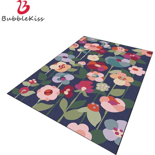 Bubble Kiss Carpets For Living Room Modern Home Rug Retro Dark Blue Flower Customized Carpet Floor Mat Bedroom Decor Area Rugs