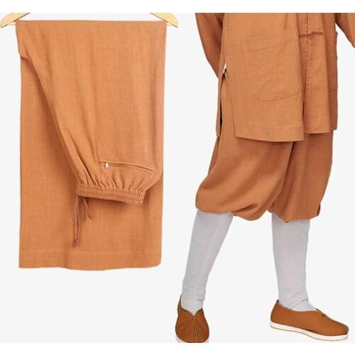 Unisex 6color blue/grey/coffee/red cotton&linen Summer&Spring zen shaolin monk Kung Fu pants buddhist lay meditation trousers