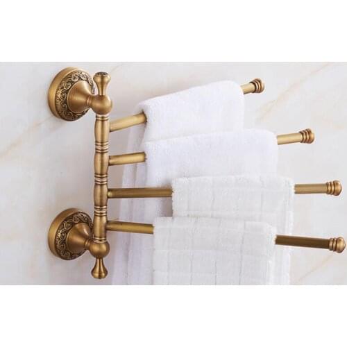 Vidric Towel Racks 3-4 Tiers Bars Antique Brass Towel Holder Bath Rack Active Rails Pants Hanger Bathroom Accessories Wall Shelf