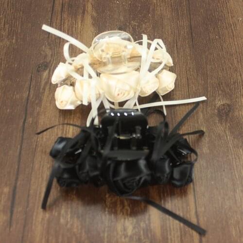 Korean White Black Large Hair Claws Elegant Ribbon Roses Hairpins Barrette Crab Hair Clips Headwear For Women Hair Accessories