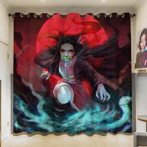 Anime Demon Slayer Blackout Curtains Bedroom Living Room Japan Cartoon Manga 63x63 Inch Custom Window Drapes Home Textiles