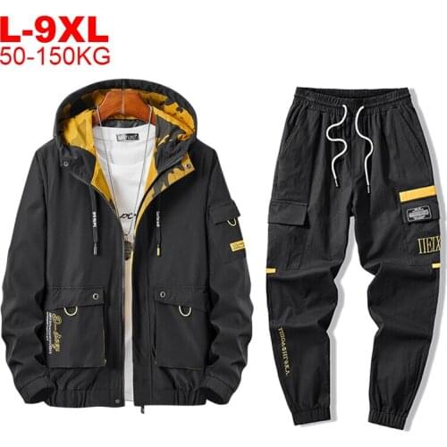 Winter 2 Piece Outfits Men Sportwear Jacket Pants Sets Plus Size 9XL Clothes Mens Track Jackets Hip Hop Tracksuit Streetwear
