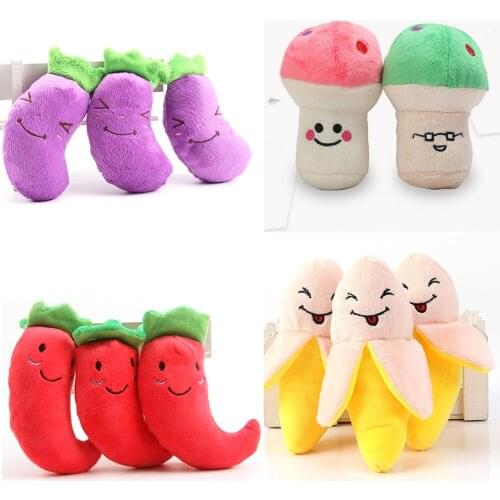 1PC Pet Sounding Dog Chew Fruit Vegetable Plush Toys Puppy Squeak Molar Taath Cleaning Training Bite Resistant Pets Supplies