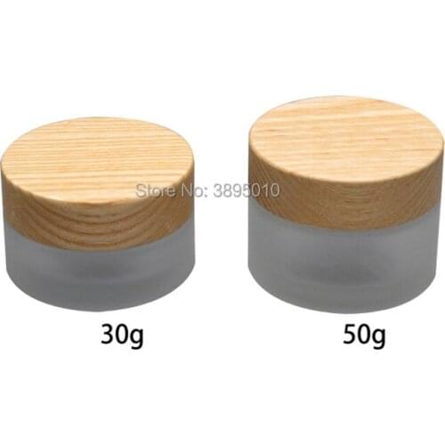 30g Frosted Clear Glass Jar with Bamboo Lid Cosmetic Cream Bottle Glass Packaging Bottles with Wooden Cap for cream F328