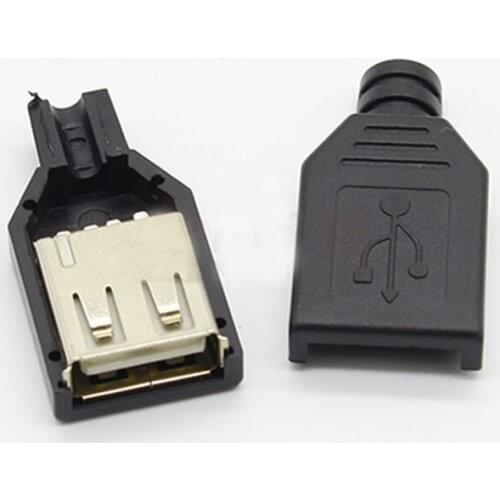 100pcs Type A Female USB 2.0 4 Pin Plug Socket Connector With Black Plastic Cover
