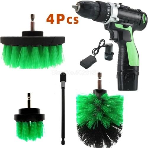 4PCS/SET Electric Scrubber Brush Drill Kit Plastic Round Cleaning For Carpet Glass Car Tires Nylon Brushes Scrub Pads Power All