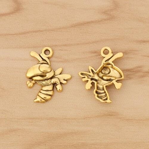 50 Pieces Antique Gold Bee Bumble Honeybee Charms Pendants Beads for Bracelet Earring Necklace Jewellery Making 26x10mm