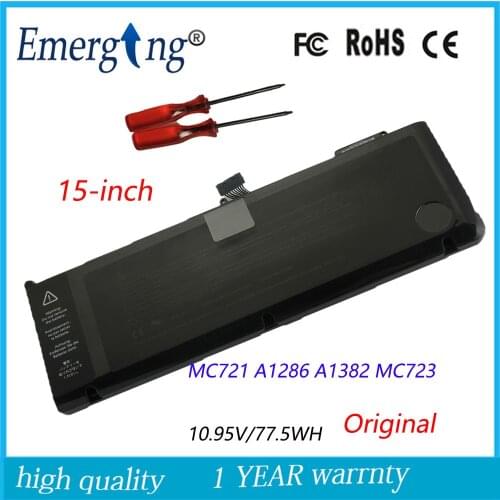 10.95v 77.5Wh New Original Laptop Battery for APPLE MacBook Pro 15 A1286 2011 2012 Series A1382 MC723 MC721 with tools