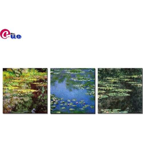 Famous Flower Water lily Triptych 5D Diamond Painting Landscape DIY Round Full Diamond Embroidery Kits Home Decoration Gift