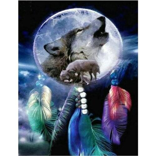 5D DIY Diamond Painting Dream catcher wolf Full Square round drill Embroidery Cross Stitch picture Rhinestone hobby home decor
