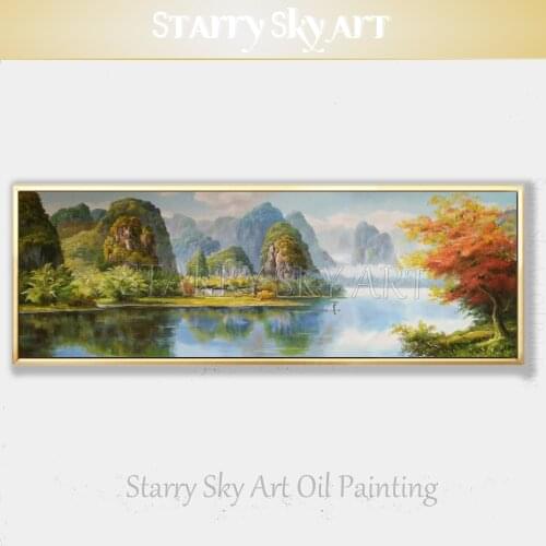 Free Shipping Hand-painted Impressionist China Landscape Lake Oil Painting on Canvas China Natural Scene Landscape Oil Painting