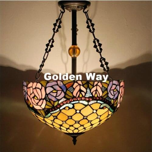 Free Shipping Glass Pendant Lamp Antique 16" Suspension Lights Living Room Glass Dragonfly Flower Baroque Kitchen Pendant Lights