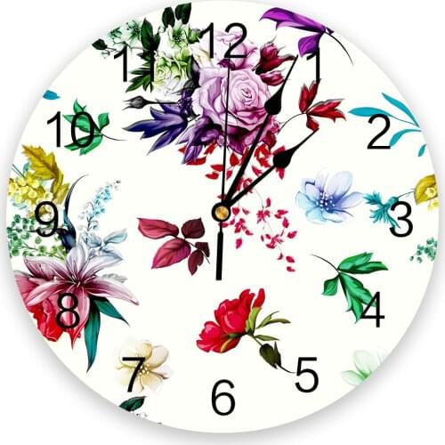 Colorful Rose Flower Print Wall Clock Wall Art Silent Non ticking Round Wall Watch for Home Decortaion Best Gift