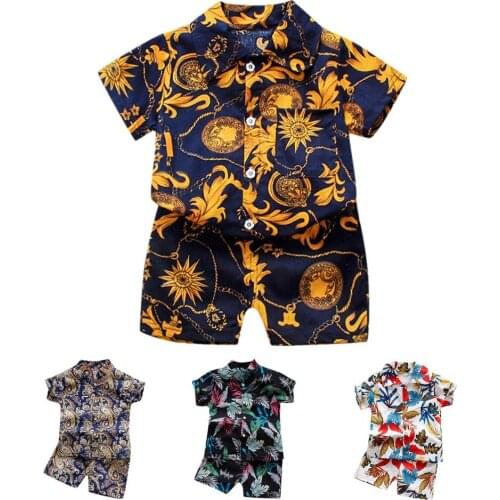 Baby Boys Floral Printed Clothes Set Summer Short Sleeve Shirt Top+Pants 2Pcs Gentelman 1 2 3 4 5 Year Kids Holiday Beach Outfit