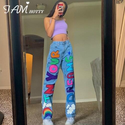Graphics Letter Printed Baggy Women Jeans Pants High Waist Wide Leg Punk Y2K Cute Demin Fashion Streetwear Girls 90s Iamhotty