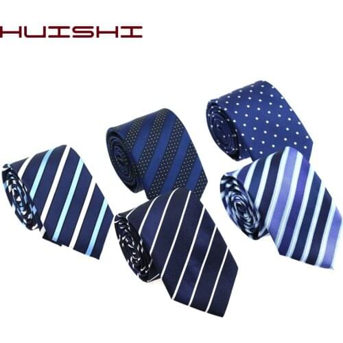 HUISHI Men Ties Blue Red Black Necktie Vestidos Business Wedding Tie Man Male Shirt Gift England Stripes Jacquard Woven 7cm