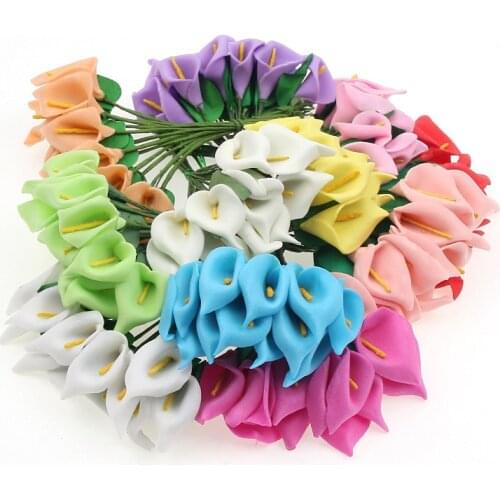 12Pcs Mini Foam Calla Handmade Artificial Flower Bouquet Wedding Decoration DIY Wreath Gift Box Craft Valentines Fake Flower