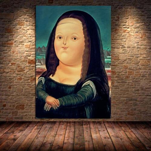 Funny Art Mona Lisa Canvas Paintings By Fernando Botero Famous Posters Prints Wall Art Cuadros Picture for Living Room Unframed