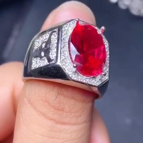 Bull style red gem ring men ring jewelry 925 silver big size gem Cert. muscular power ring gift boy husband birthday gift
