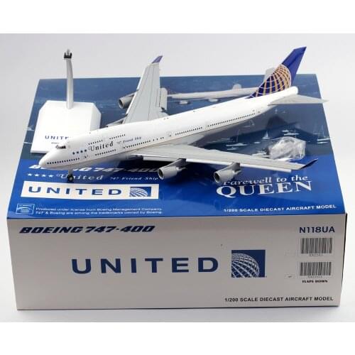 1:200 Alloy Collectible Plane Gift JC Wings XX2203A United "LAST Flight" Boeing 747-400 Diecast Aircraft Model N118UA Flaps Down