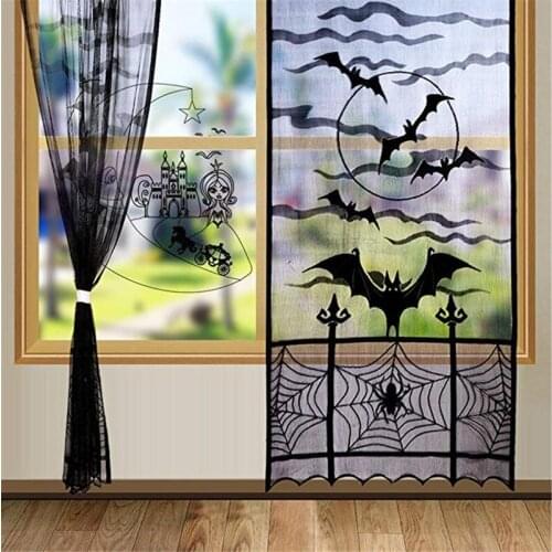 Halloween Door Window Screens Novelty Black Lace Spider Web Bat Door Curtain Halloween Window Door Panel Party Decor