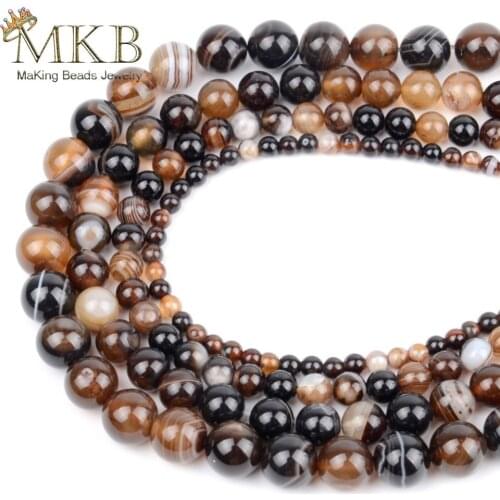 Coffee Stripe Agates Natural Stone Onyx Beads For Jewerly Making 4 6 8 10 12mm Round Beads Diy Bracelet Necklace Wholesale