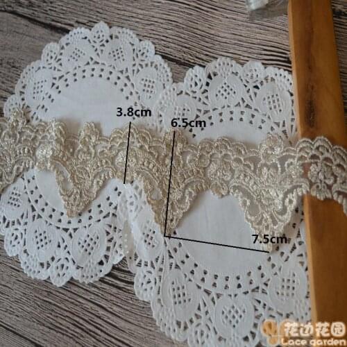 2 Yards 7.5cm wide Gold Cord Embroidery Lace Trimming Dress Home Textile Lace Dance Clothes Childrens Clothing Accessories