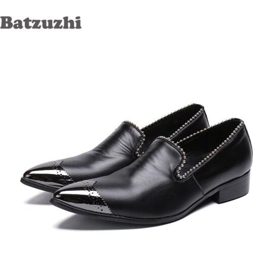 Batzuzhi Handsome Men Dress Shoes Leather Metal Cap Toe Black Genuine Leather Mens Shoes Oxford Business Zapatos Hombre, US12