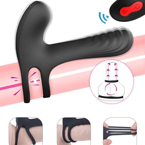 Male Double Penis Ring Strong Vibration G Spot Vibrator Starp on Dildo Cock Ring Vagina Clitoris Stimulator Sex Toys for Adults