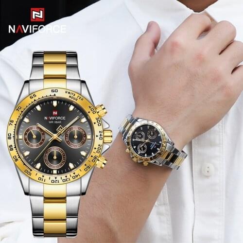 NAVIFORCE Wrist Watches Mens Military Sports With 24 Hours Day and Date Display Waterproof Steel Strap Watches Relogio Masculino
