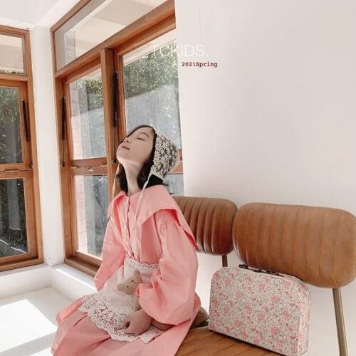 3-9 Y Baby Girls Dress 2021 Spring New Kids Korean Navy Collar Solid Dress For Girl Childrens Clothing Girls Casual Loose Dress