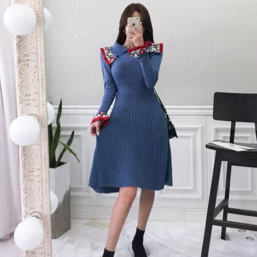 Korean Elegant Knitting Dress Women Vestidoes High Quality Flare Sleeve A-Line Slim Vintage Dressses Fashion Lady Streetwear