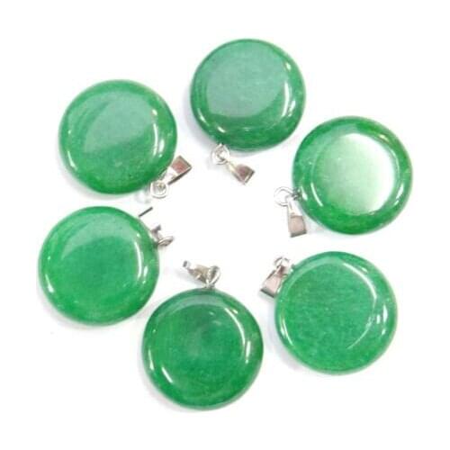 Wholesale 24pcs high quality natural stone round green jades pendants for DIY Necklace making jewelry Accessories