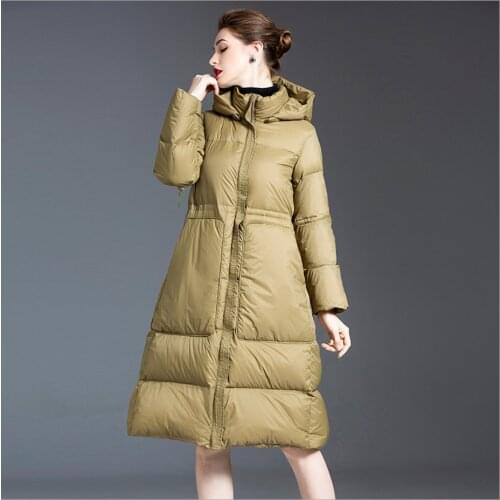 New Arrival Womens Mustard green Down Coats Winter Long Thick Warm Puffer Jacket Female High Quality Branded Parka with a Hood