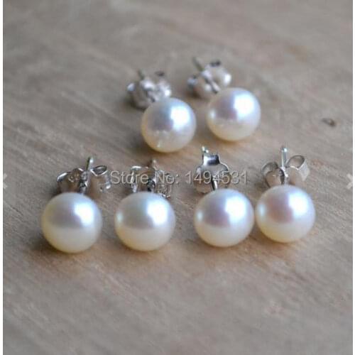 Christmas Gift Pearl Jewelry, AAA 6-6.5MM White 3 Pairs Natural Freshwater Pearl Stud Earrings S925 Sterling Silvers Jewelry