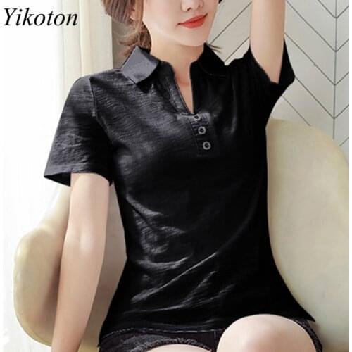 Cotton Summer Vintage Polo Shirts 2021 Women Sexy Top Buttons Short Sleeve T-shirts Solid Slim Fit Female Tees Mujer Camisetas