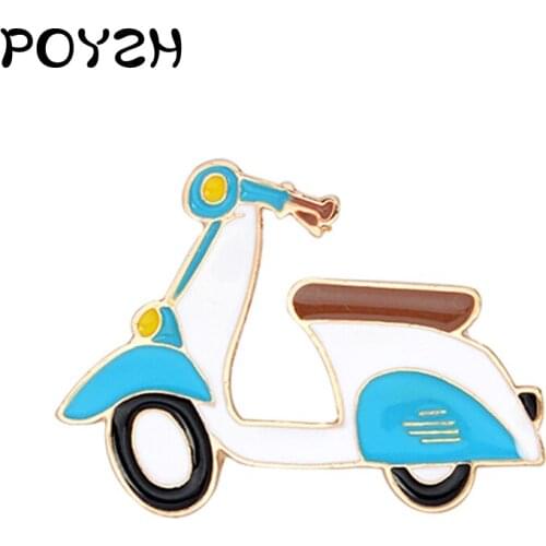 Bluish white Nostalgia Electric motorcycle Enamel Brooch Rider iconic badge Denim clothes Lapel Pin Friends give gifts jewelry