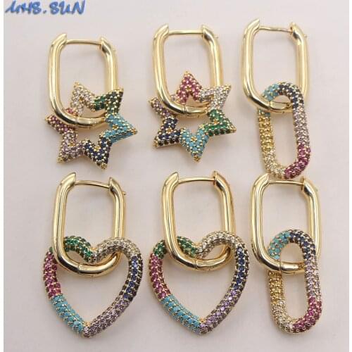 MHS.SUN New arrival Fashion Star/Heart Colorful Cubic Zircon Earrings Gold Color Women Hoop Earrings For Jewelry Party Gift