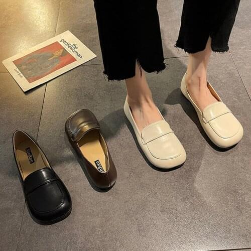 Women Flats Square Toe Slip on Shoes Black Loafers White Boat Shoes Brown Comfortable Woman Shoes Zapatos Mujer Autumn 9307G
