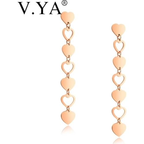 V.YA Long Joker Earrings Fashion Rose Gold Heart Earrings Stainless Steel Earrings Girlfriend Valentines Day Present