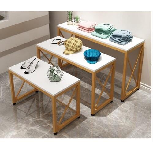 Clothing shop Shoes bag display rack Gold square high and low display rack Shopping mall floor-to-floor in the island table wate